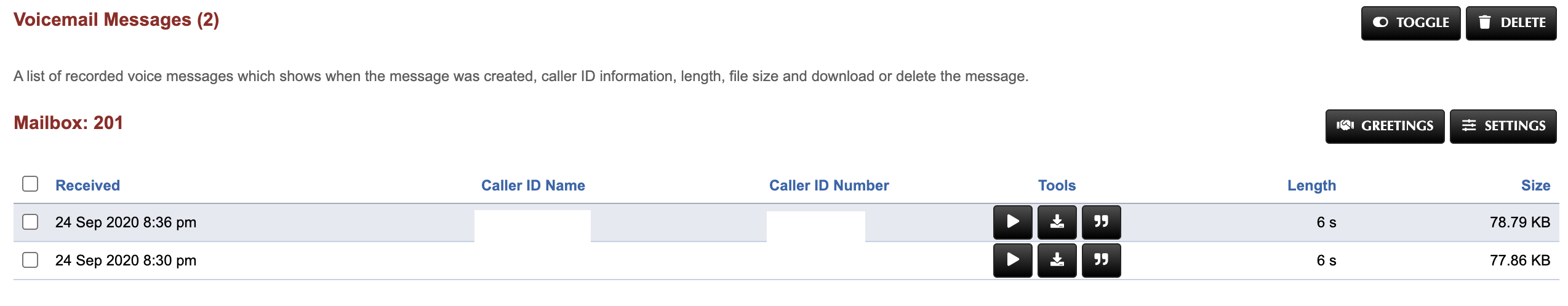 Voicemail — screenshot