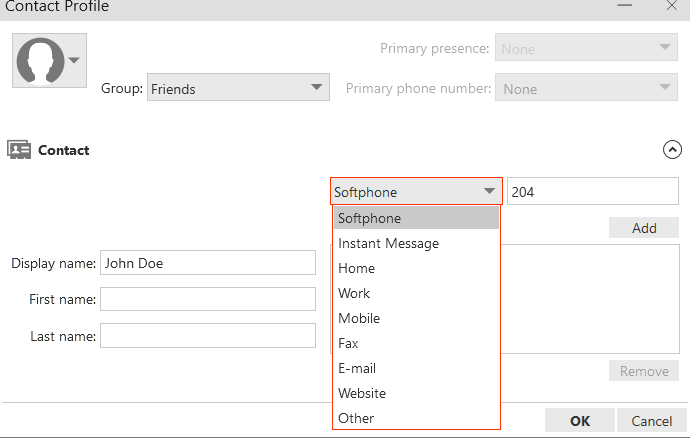 Contacts & Outlook Integration (Bria Desktop) — screenshot