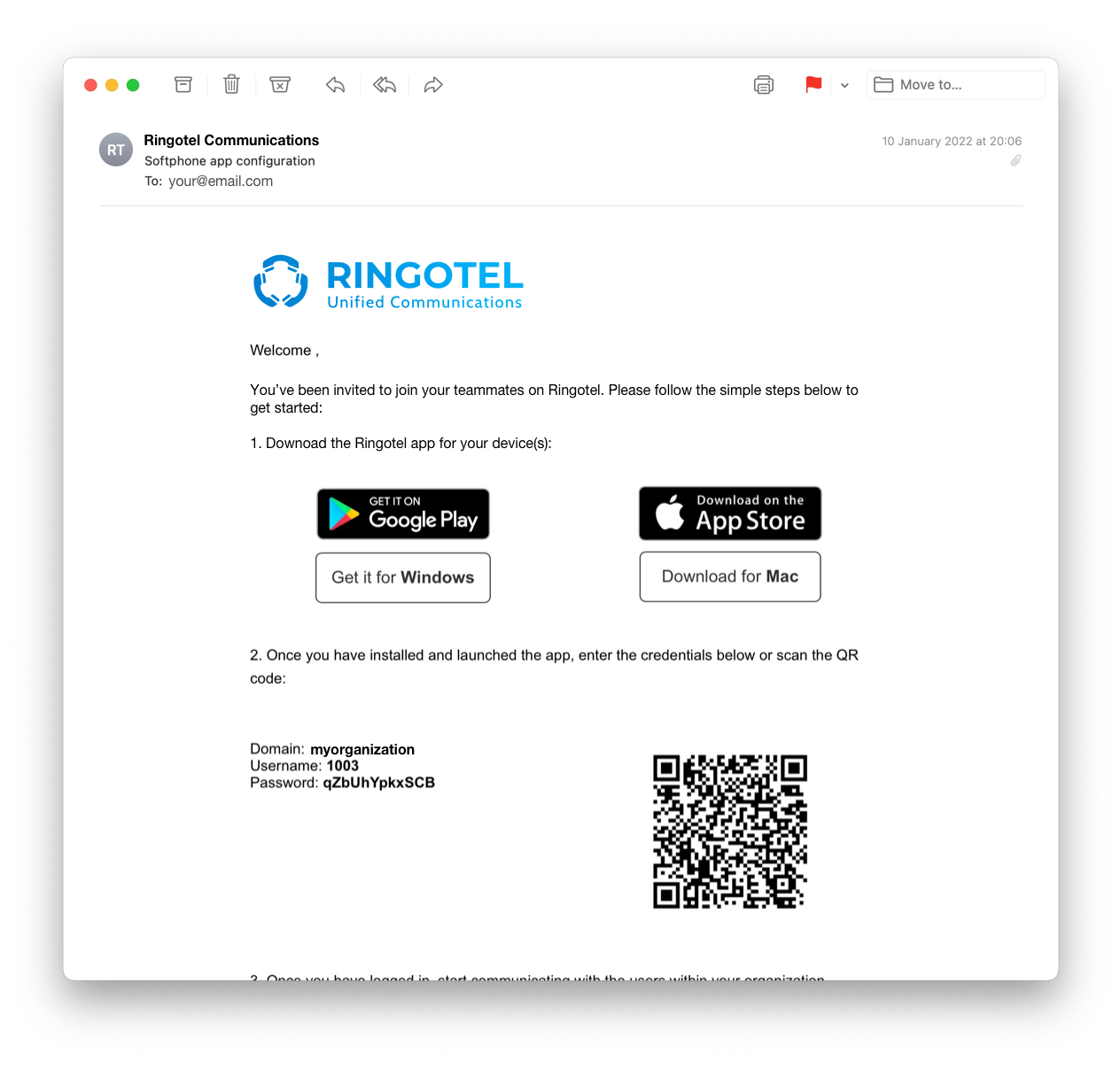 Example Ringotel welcome email